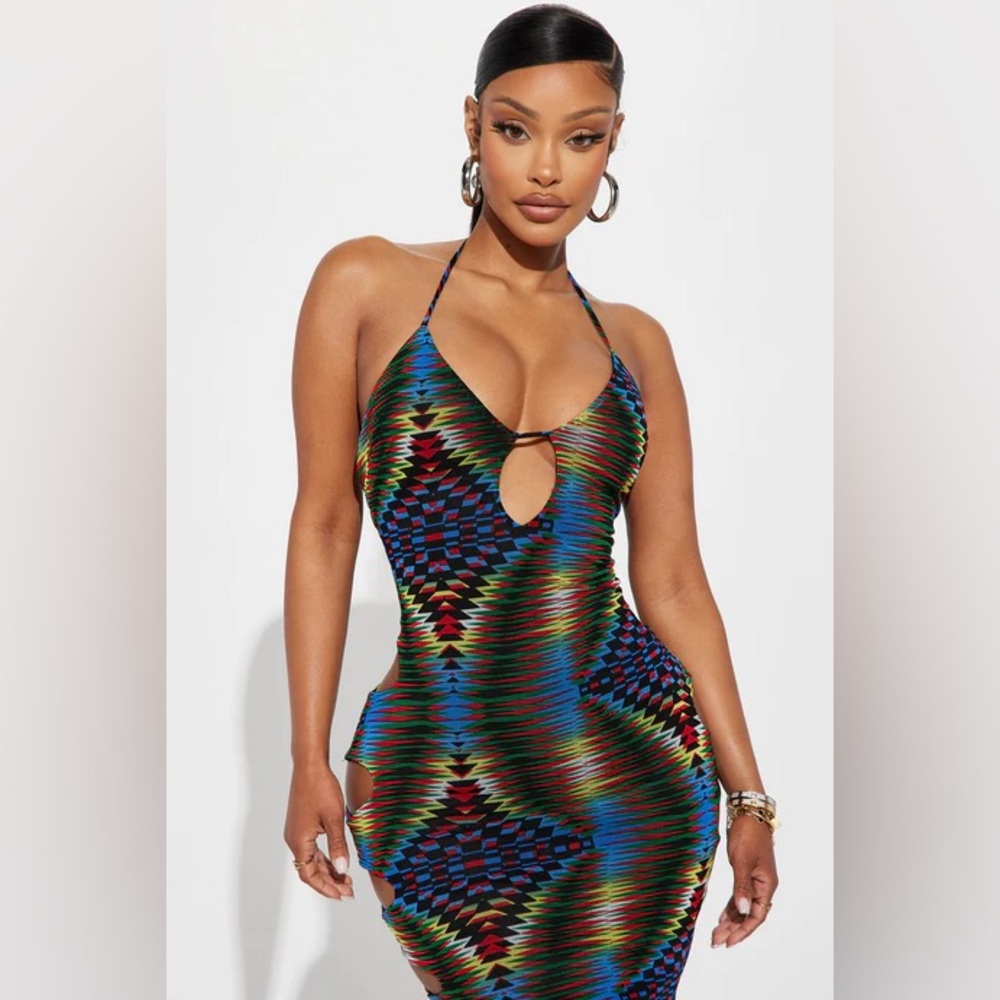 Fashion Nova 
Madalynn Mesh Maxi Dress - Green/combo